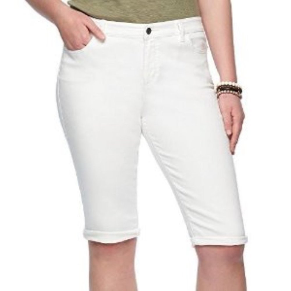 Chaps Denim Capris Womens 24W White Crop Pants Stretch Midrise Plus 5 Pocket